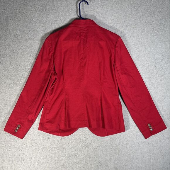J Peterman Womens Red Mock Neck Button Up Blazer Jacket Classic Vintage Size 14 - Picture 11 of 16